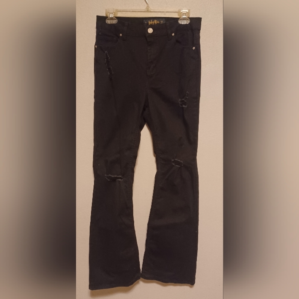 Indigo Rein Women's Jeans Midrise Black Size 11 W29/L32.5 Distressed Preowned